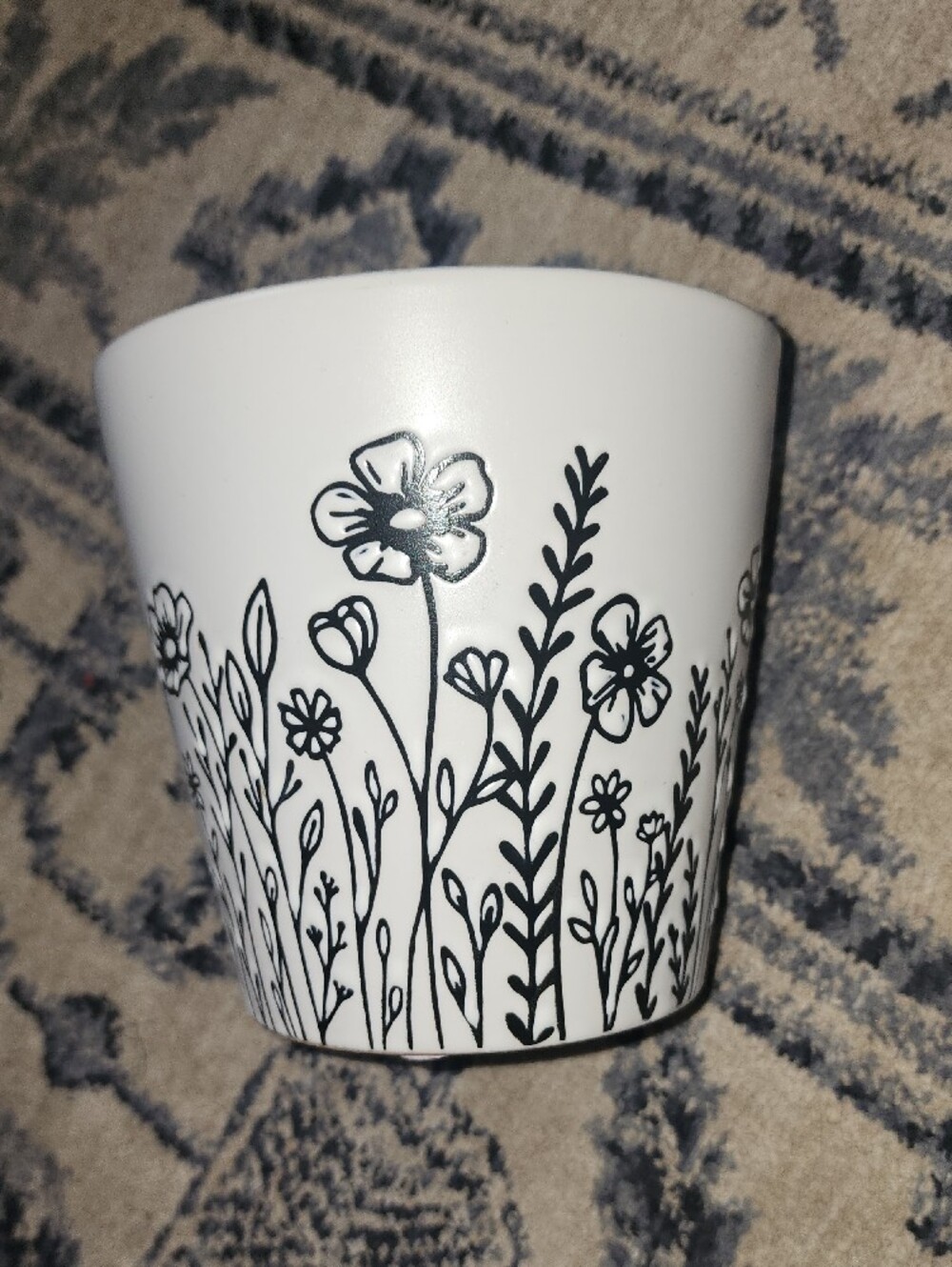 Mainstays White Ceramic Vase with Black Floral Design - Picture 4 of 7